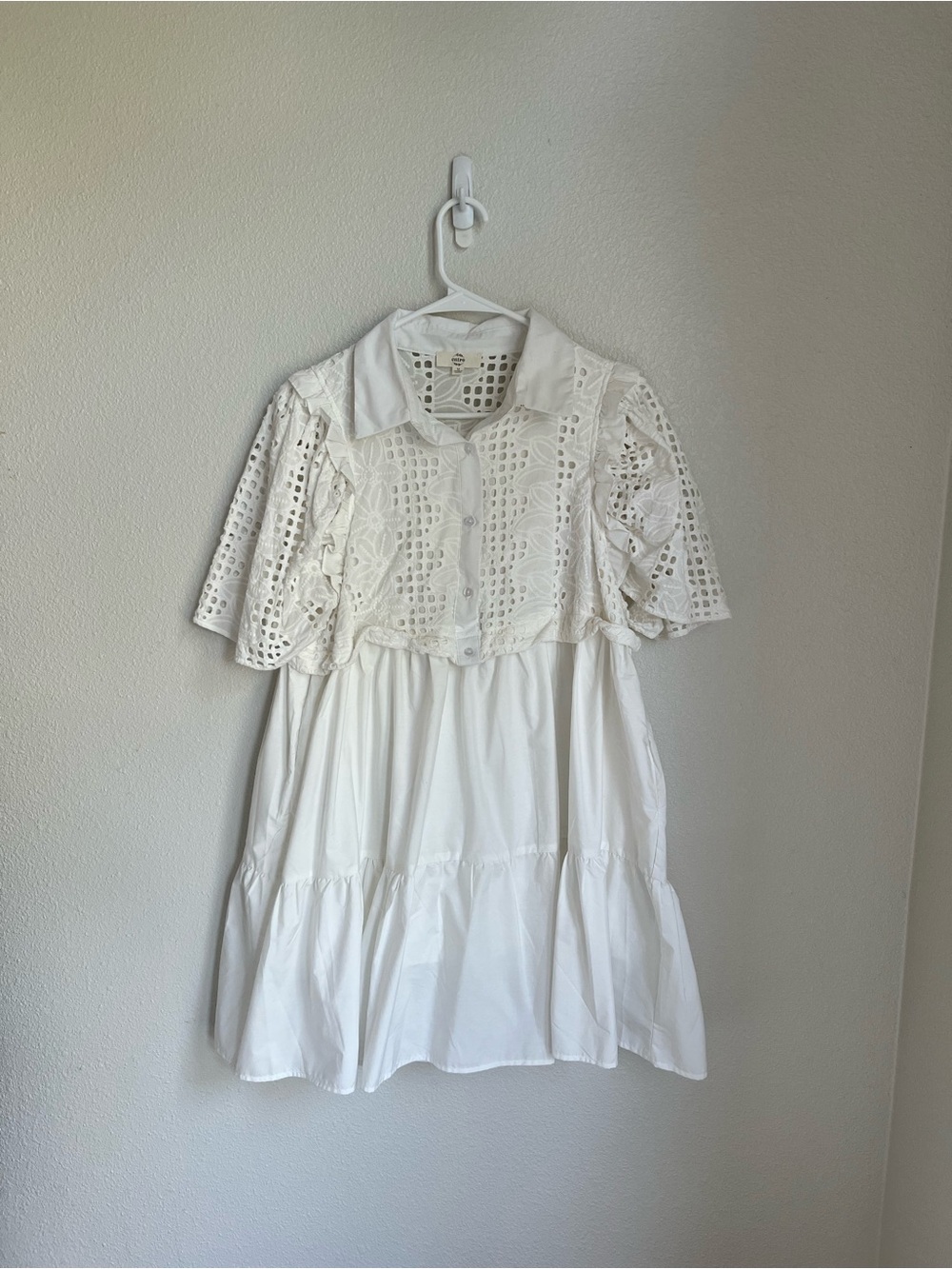 entro White Eyelet Tiered Mini Dress